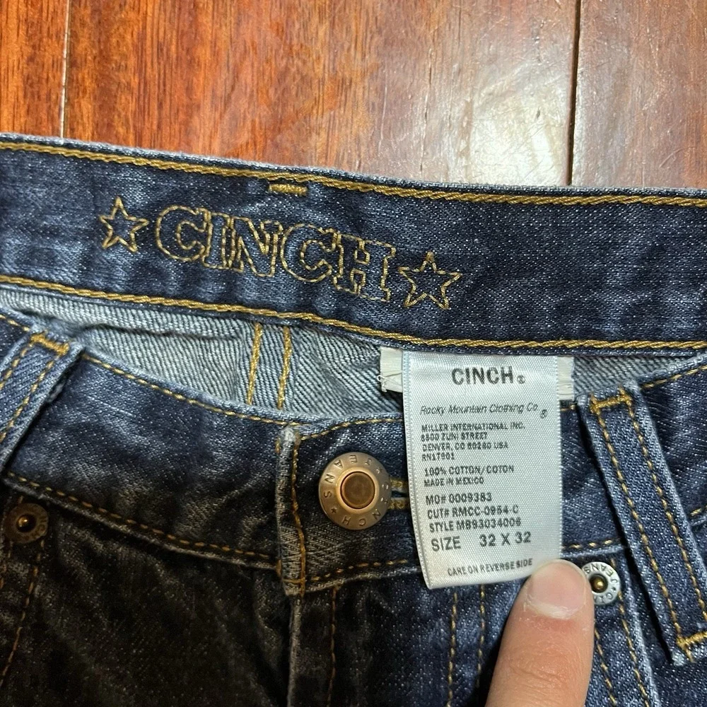 Cinch Jeans Mens 32x31 (Tag 32x32) Dark Wash Blue Bootcut Western Distressed *